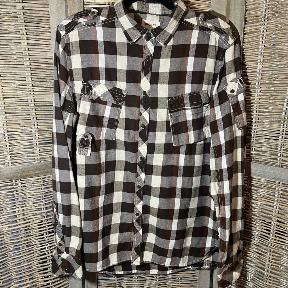 VTG 2000s Diesel Brown and White Flannel - size Large